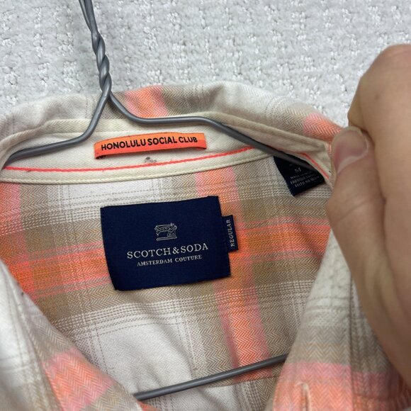 Scotch & Soda x Honolulu Social Club Orange Neon Plaid Button Up Shirt Men Sz M - Picture 5 of 13